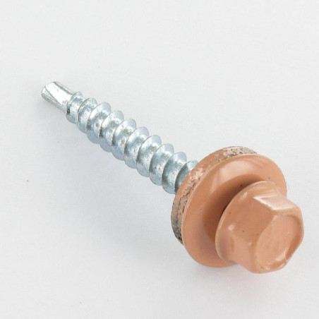 1 x Selbstbohrende Schrauben Sechskantkopf 4,8 x 35 Scheibe mit EPDM Neopren-Dichtung Verzinkt RAL3012 beige rot