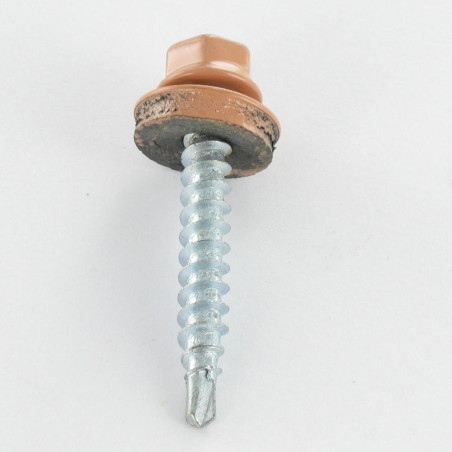 1 x Selbstbohrende Schrauben Sechskantkopf 4,8 x 35 Scheibe mit EPDM Neopren-Dichtung Verzinkt RAL3012 beige rot