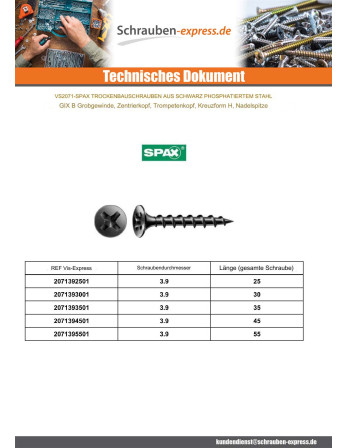 1 x Schraube für Gipsplatte Spax 3,9X45...
