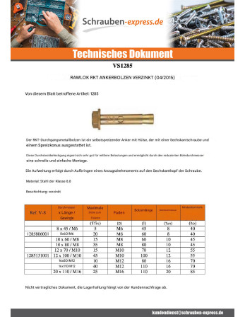 1 x Metallbolzen RKT 8x60 M6 Verzinkt