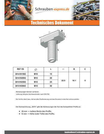 1 x Metallschrauben Hammerkopf M8X50 für 28/15...