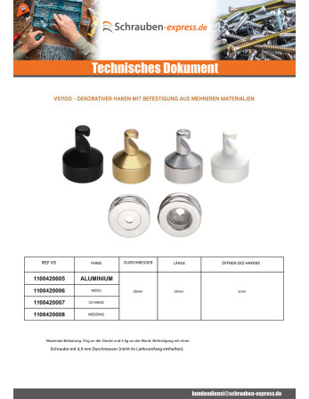 1 x Haken dekorativ Aluminium mit Befestigung...