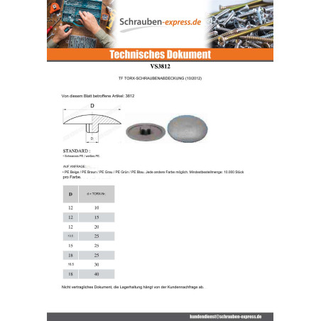 1 x Schraubenkopfabdeckung T25 Kopf-Durchmesser 13,5 Schwarzes Polyethylen