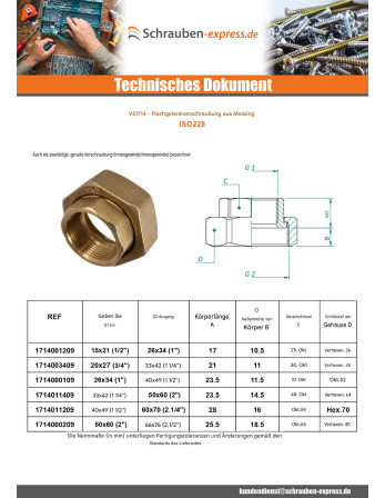 1 x Flachverschraubung Weiblich weiblich 26x34...