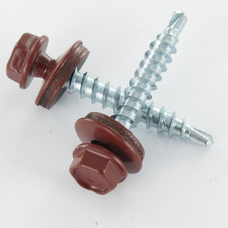1 x Selbstbohrende Schrauben Sechskantkopf 4,8 x 28 Scheibe mit EPDM Neopren-Dichtung Verzinkt RAL3009 oxidrot