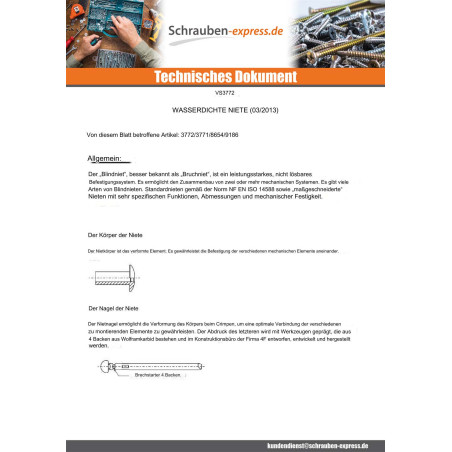 1 x Niet Wasserdicht Wasserdichtes GOSTOP Aluminium Stahlgewinde Flachkopf 3,2 x 10