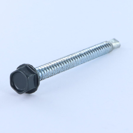 1 x Selbstbohrende Schrauben Sechskantkopf 6,3 x 75 Blechgewinde Verzinkt LAQ RAL7016 anthrazitgrau