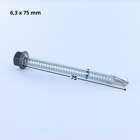1 x Selbstbohrende Schrauben Sechskantkopf 6,3 x 75 Blechgewinde Verzinkt LAQ RAL7016 anthrazitgrau