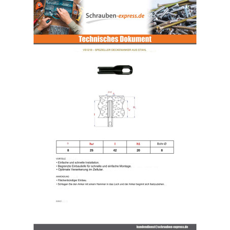 1 x Dübel Für DECKE Und BELEUCHTUNG 8x42