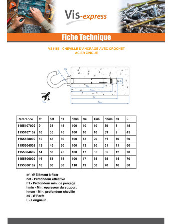 1 x Dübel BOZELENANKER + Haken Bohrer 12 M10X70...