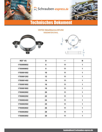 1 x Metallschlauchschelle M7X150 Durchmesser 55...