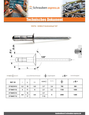 1 x RIV.GOMULTI Senkkopfschraube 120 3,2 x 10