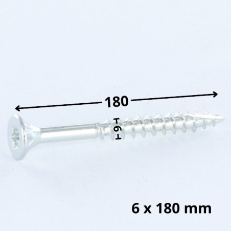 1 x Spanplattenschraube TEKOR Senkkopfschraube Gezahnt 6X180 Mit Gewinde 70 T30 Verzinkt cut Bohrspitze mit Typ 17