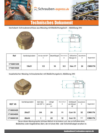 1 x Stecker (männlich) Abbildung 290 26x34 (1")...