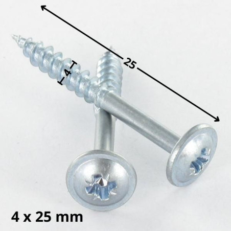 1 x Spanplattenschrauben Flachrundkopfschraube Pozi N°2 4X25 Gesamtgewinde Kopf-Durchmesser 10 Verzinkt