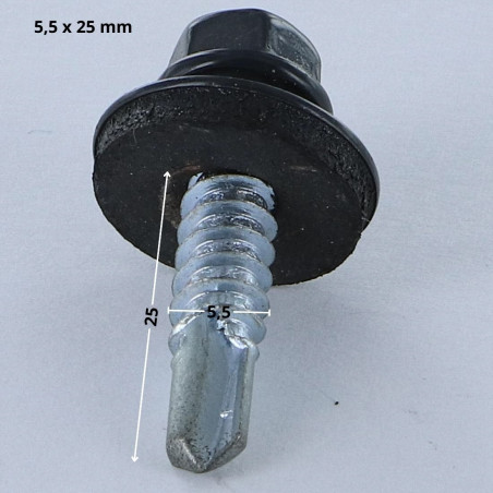 1 x Selbstbohrende Schrauben Sechskantkopf 5,5 x 25 Scheibe mit EPDM Neopren-Dichtung Verzinkt RAL7016 anthrazitgrau