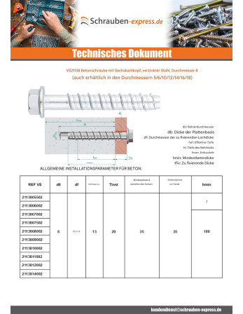 1 x Betonschraube Sechskantkopf Kreuzschlitz...