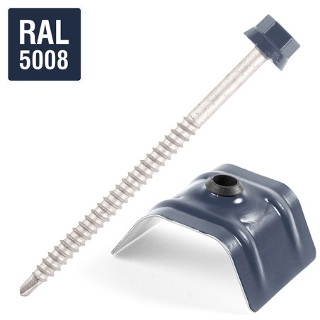 1 x Selbstbohrende Schrauben mit Reiter für Dächer 2 stück Type C1 RAL5008graublau 6,3 x 100