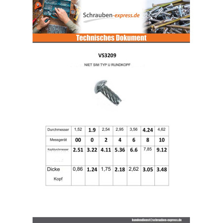1 x Schlagschrauben Type U Rundkopf 2,95x 5/16 Verzinkt