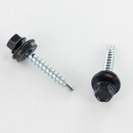 1 x Selbstbohrende Schrauben Sechskantkopf 4,8 x 35 Scheibe mit EPDM Neopren-Dichtung Verzinkt RAL5004 blauschwarz