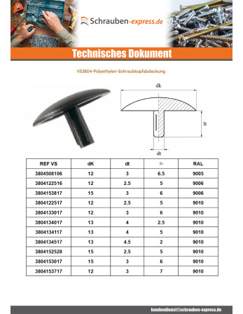 1 x Schraubenkopfabdeckung Polyethylen...