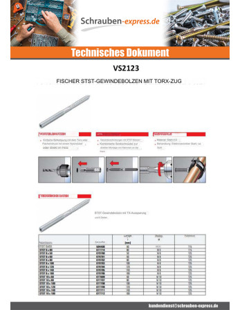 1 x Stiftschraube FISCHER STST T25 Verzinkt 8X100