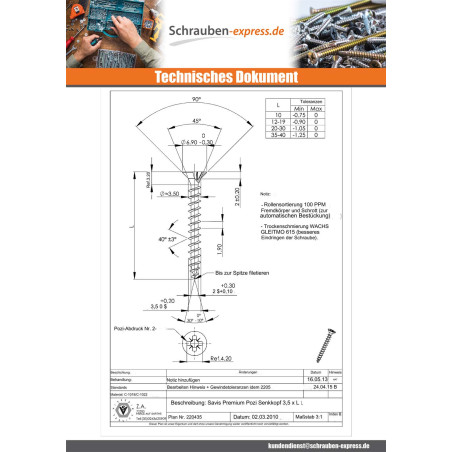 1 x Spanplattenschrauben Premium Senkkopfschraube Pozi N°2 3,5X17 Verzinkt