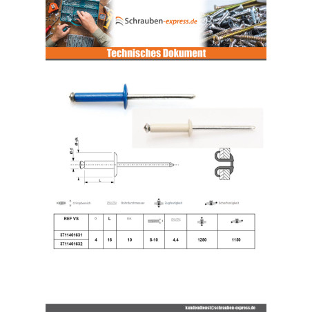 1 x Nieten geschält GOSTAR Aluminium Stahlgewinde 4,8 x 30