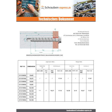 1 x Betonschraube Sechskantkopf Kreuzschlitz mit Flansch T15 10x90 Verzinkt
