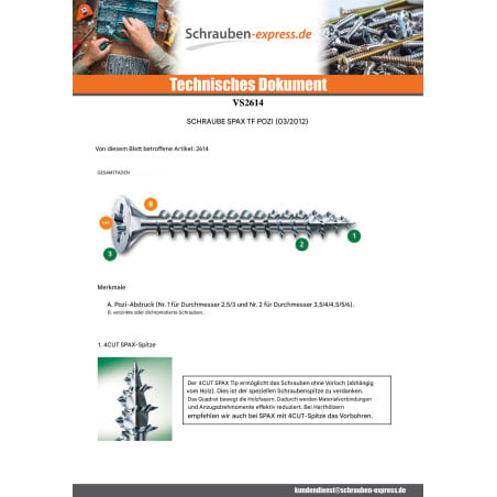 1 x Schraube Spax Senkkopfschraube Pozi N°1 2,5 x 10 Kopf-Durchmesser 5.1 Gesamtgewinde YELLOX Mikroschrauben