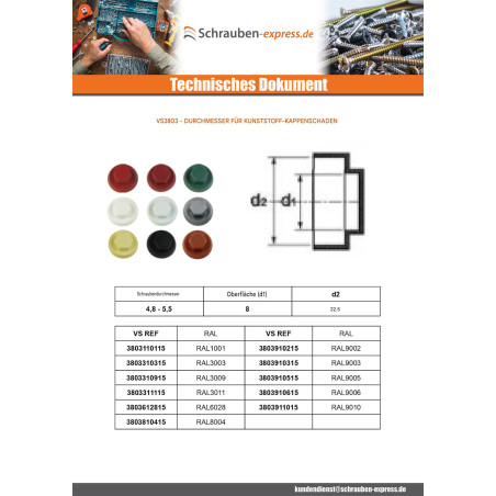 1 x Kappe Sechskantkopf Polyethylen RAL3009 oxidrot für Bohrschrauben oder Blechschrauben Ø 6.3