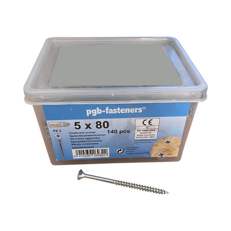 1 x Eimer Von 140 Spanplattenschraube 5X80 Senkkopf Pozi 2 Verzinkt