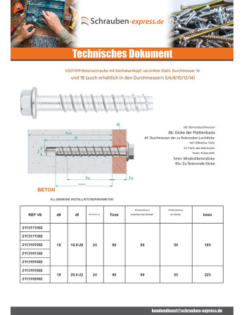 1 x Betonschraube Sechskantkopf Kreuzschlitz...