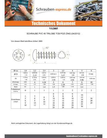 1 x Schraube für Kunststoff TRILOBE...