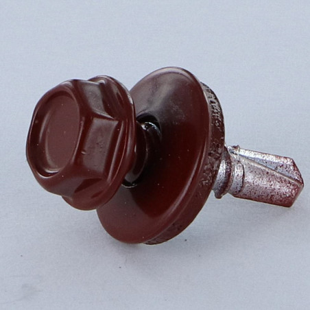 1 x Selbstbohrende Schrauben Sechskantkopf 4,8 x 19 Scheibe mit EPDM Neopren-Dichtung Verzinkt RAL8012 rotbraun