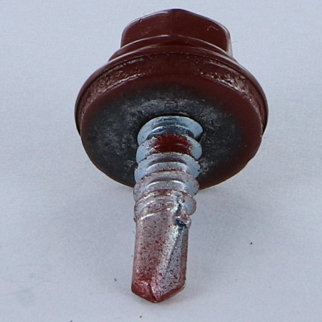 1 x Selbstbohrende Schrauben Sechskantkopf 4,8 x 19 Scheibe mit EPDM Neopren-Dichtung Verzinkt RAL8012 rotbraun