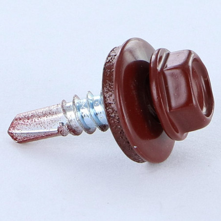 1 x Selbstbohrende Schrauben Sechskantkopf 4,8 x 19 Scheibe mit EPDM Neopren-Dichtung Verzinkt RAL8012 rotbraun