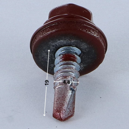 1 x Selbstbohrende Schrauben Sechskantkopf 4,8 x 19 Scheibe mit EPDM Neopren-Dichtung Verzinkt RAL8012 rotbraun