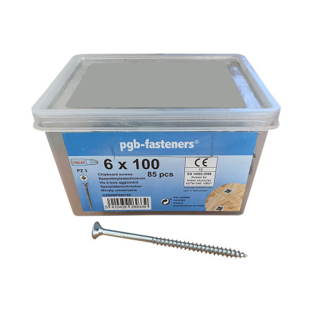 1 x Eimer Von 85 Spanplattenschraube 6X100 Senkkopf Pozi 2 Verzinkt