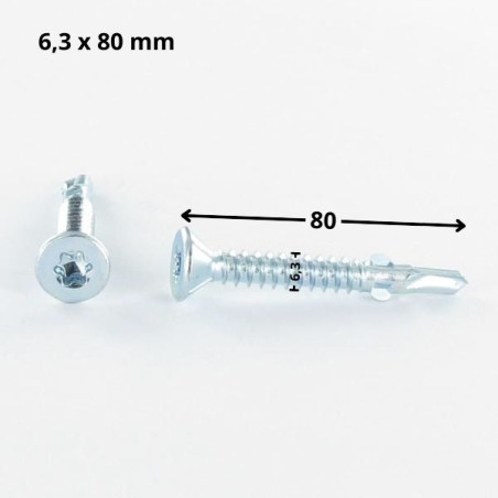 1 x Selbstbohrende Schrauben Senkkopfschraube T30 6,3x80 Gezahnt mit Flügel Verzinkt