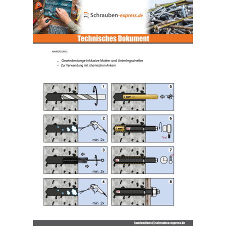 1 x Gewindestange BOZELENANKER CHEMISCH M12x220 Verzinkt