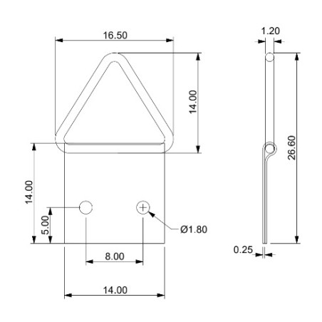 1 x Dreieckiger Bildaufhänger 20 mm Rohstahl