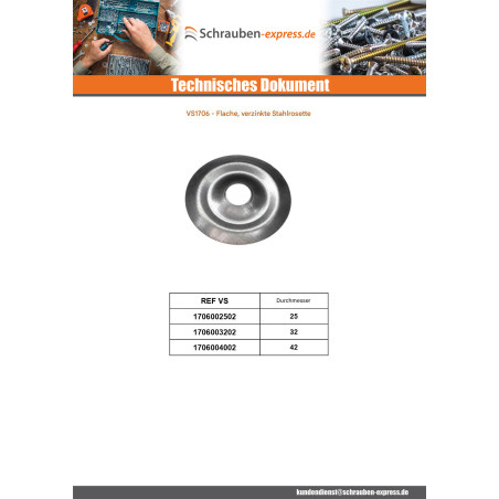 1 x Flache Rosette 25 Verzinkt