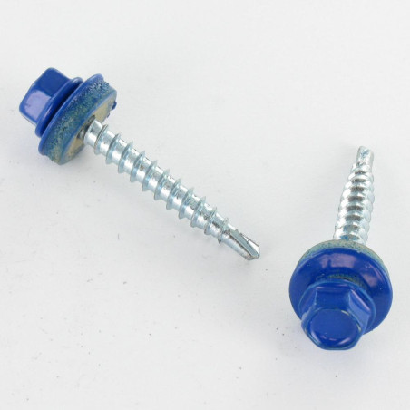 1 x Selbstbohrende Schrauben Sechskantkopf 4,8 x 35 Scheibe mit EPDM Neopren-Dichtung Verzinkt RAL5005 signalblau