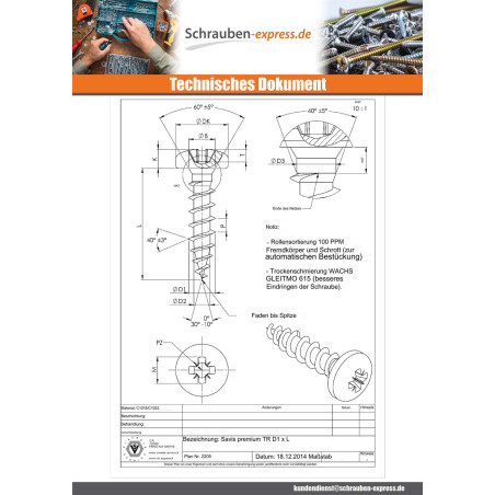 1 x Spanplattenschrauben Premium Rundkopf Pozi N°2 5X20 Verzinkt