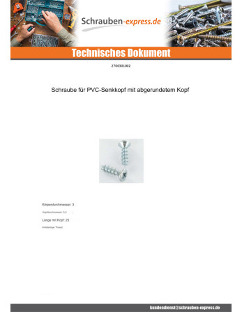 1 x Schraube für Kunststoff Flacher Senkkopf...