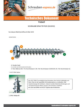 1 x Schraube Spax Rundkopf Pozi 2 3,5X15 Dichromat