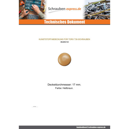 1 x Schraubenkopfabdeckung T30 Kopf-Durchmesser 17 Polyethylen Braun CLAI
