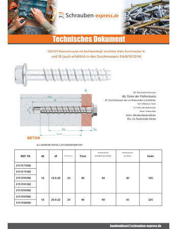 1 x Betonschraube Sechskantkopf Kreuzschlitz...