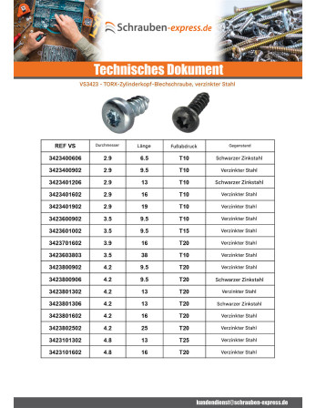 1 x Blechschraube Zylindrischer Flachkopf 3,5 x...